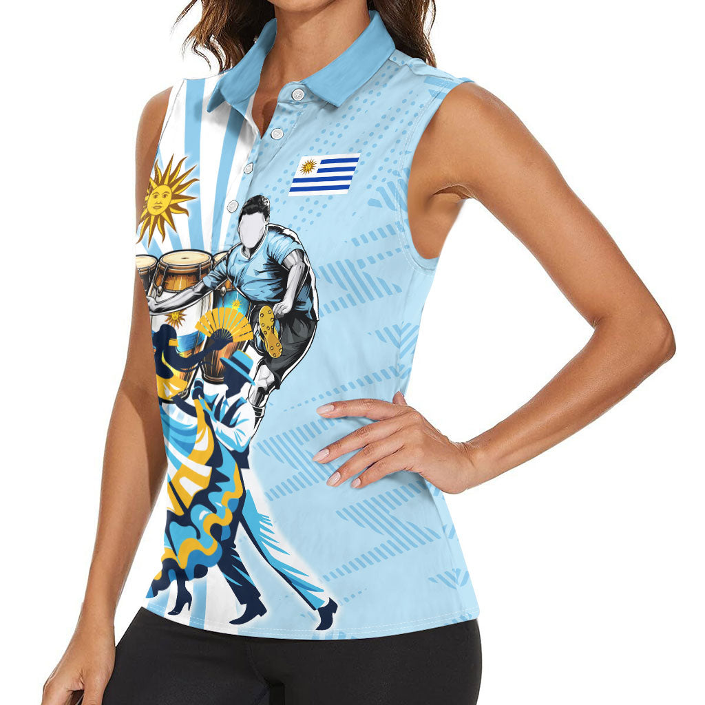 Personalized Uruguay Soccer Women Sleeveless Polo Shirt Cultural Dance Drums Sun Emblem Dynamic Flag
