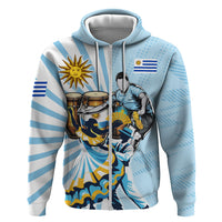 Personalized Uruguay Soccer Zip Hoodie Cultural Dance Drums Sun Emblem Dynamic Flag