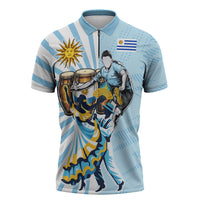 Personalized Uruguay Soccer Zipper Polo Shirt Cultural Dance Drums Sun Emblem Dynamic Flag