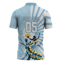 Personalized Uruguay Soccer Zipper Polo Shirt Cultural Dance Drums Sun Emblem Dynamic Flag