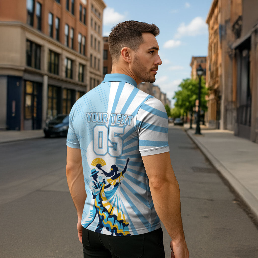 Personalized Uruguay Soccer Zipper Polo Shirt Cultural Dance Drums Sun Emblem Dynamic Flag