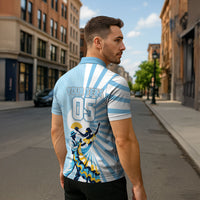 Personalized Uruguay Soccer Zipper Polo Shirt Cultural Dance Drums Sun Emblem Dynamic Flag