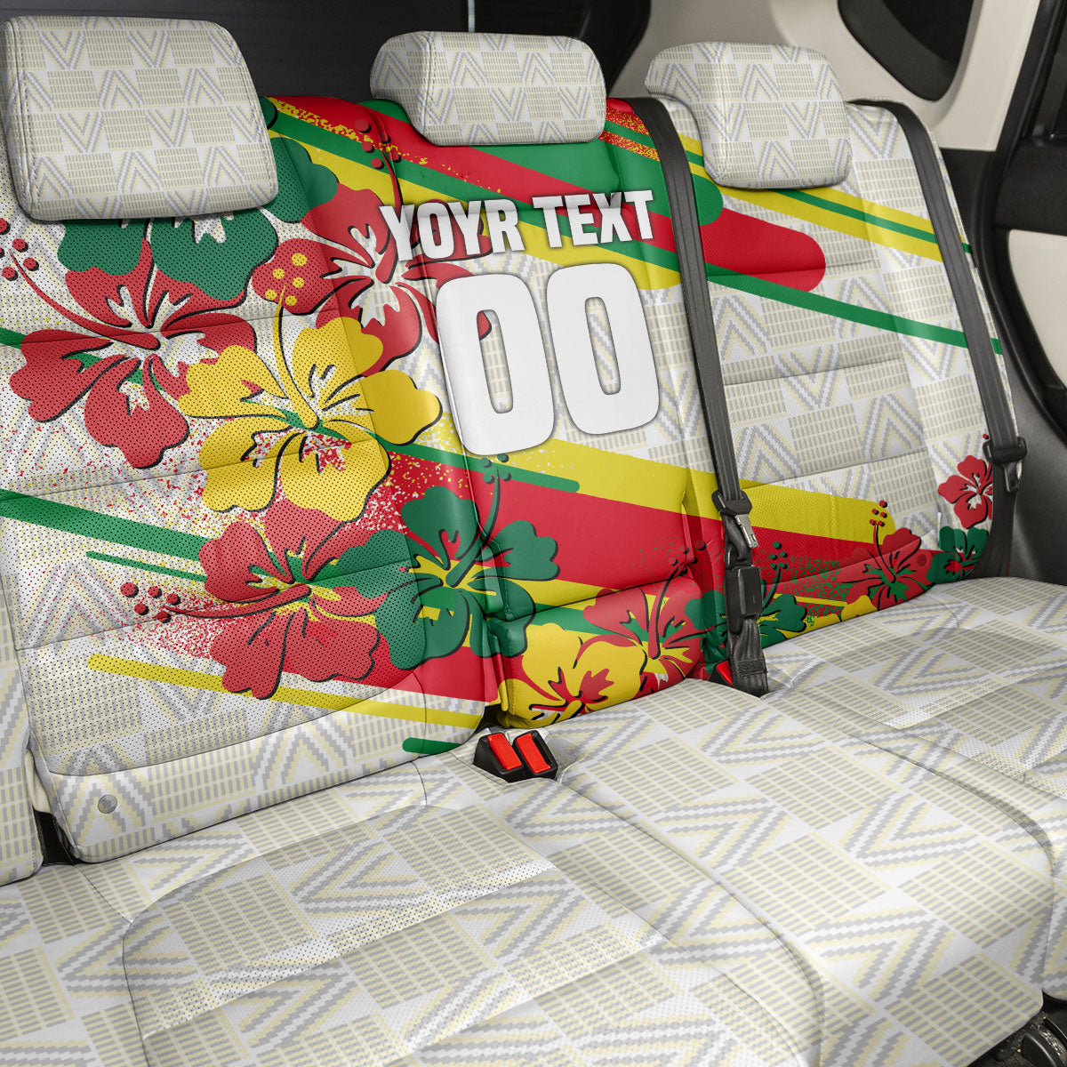 Personalized Ghana Football Back Car Seat Cover Soccer Player Kick - Floral Hibiscus
