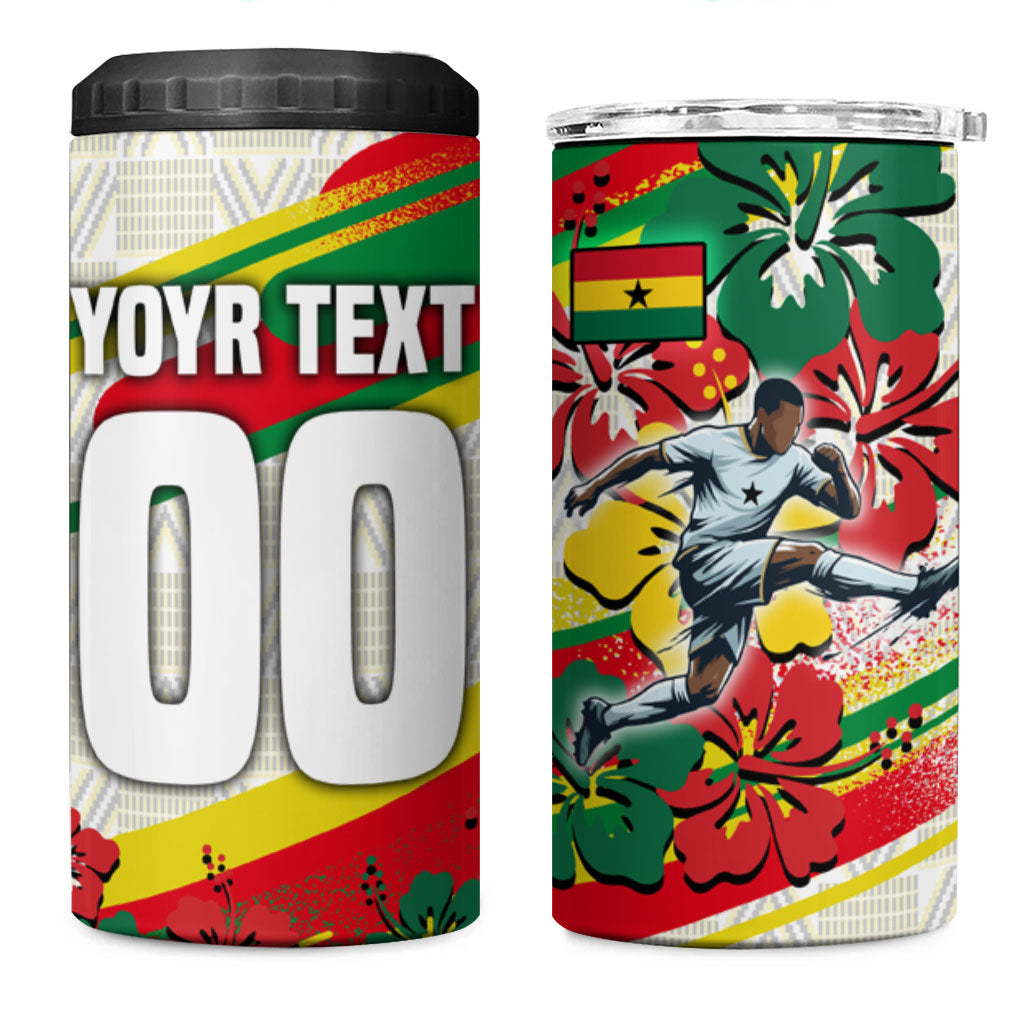 Personalized Ghana Football 4 in 1 Can Cooler Tumbler Soccer Player Kick - Floral Hibiscus