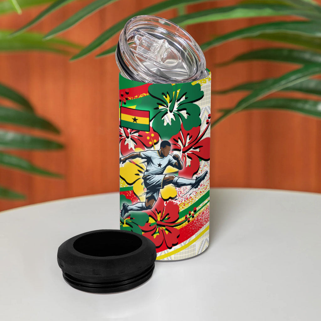 Personalized Ghana Football 4 in 1 Can Cooler Tumbler Soccer Player Kick - Floral Hibiscus