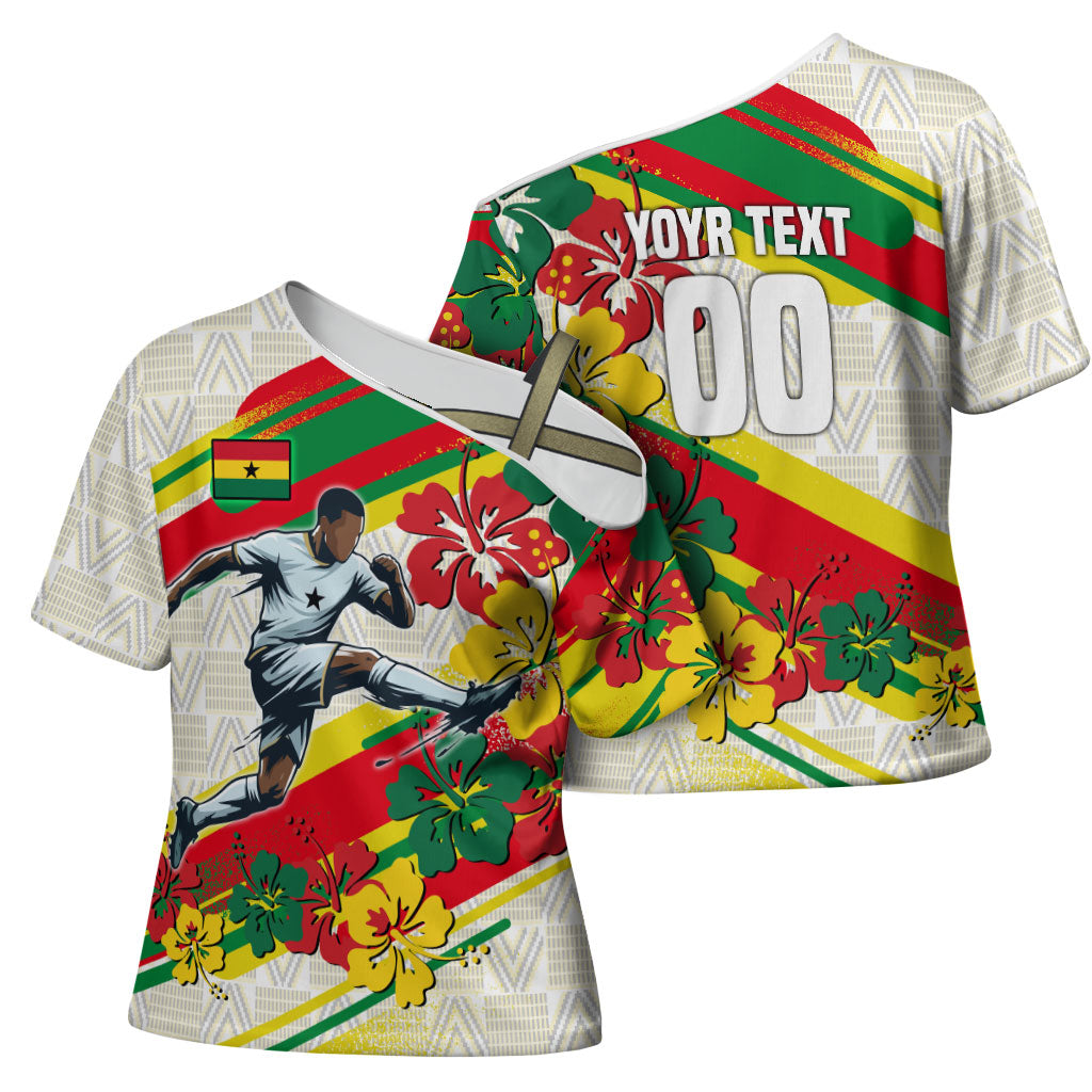 Personalized Ghana Football Cross Shoulder Shirt Soccer Player Kick - Floral Hibiscus
