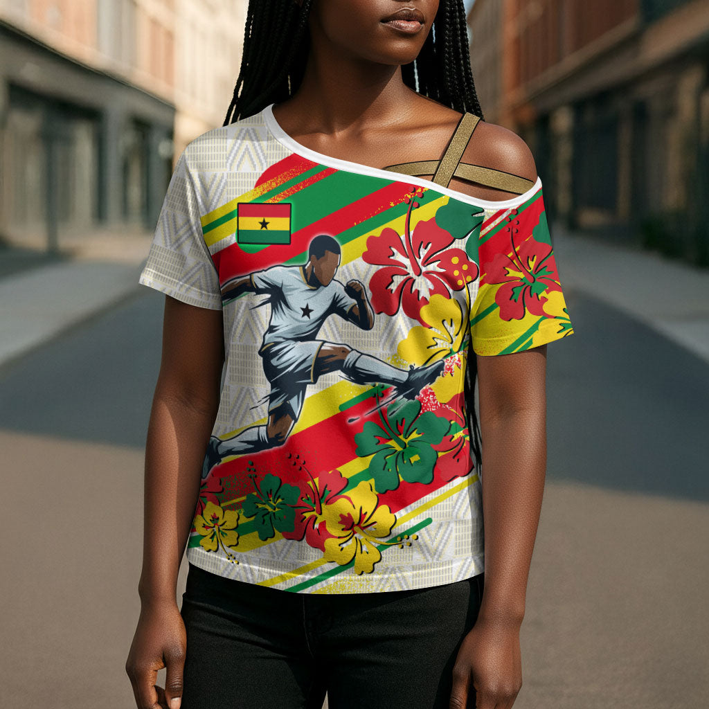 Personalized Ghana Football Cross Shoulder Shirt Soccer Player Kick - Floral Hibiscus