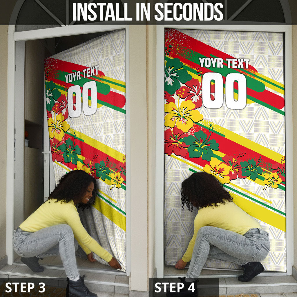 Personalized Ghana Football Door Cover Soccer Player Kick - Floral Hibiscus