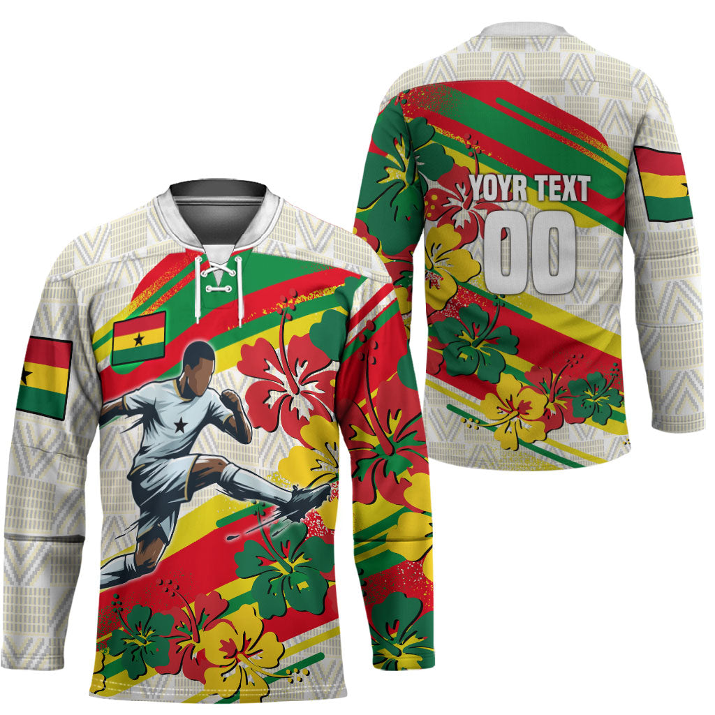 Personalized Ghana Football Hockey Jersey Soccer Player Kick - Floral Hibiscus
