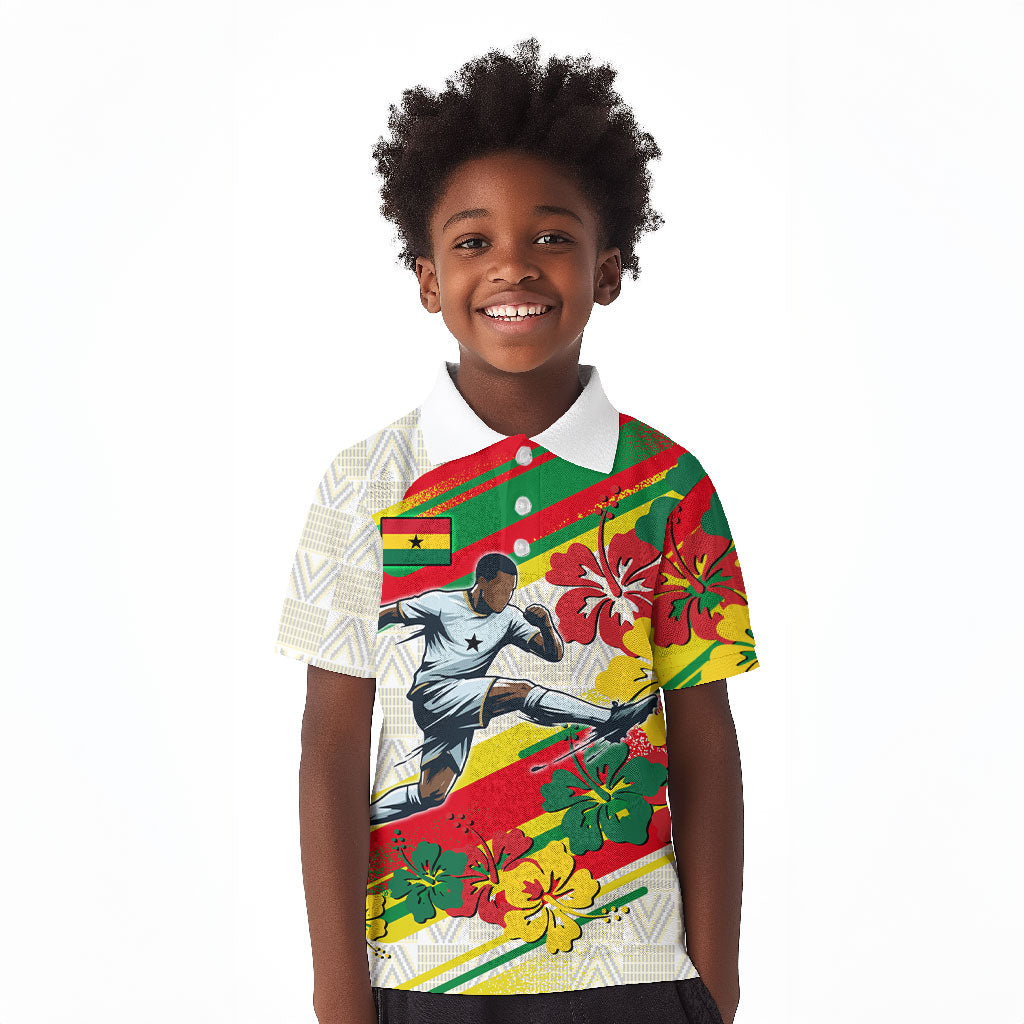 Personalized Ghana Football Kid Polo Shirt Soccer Player Kick - Floral Hibiscus