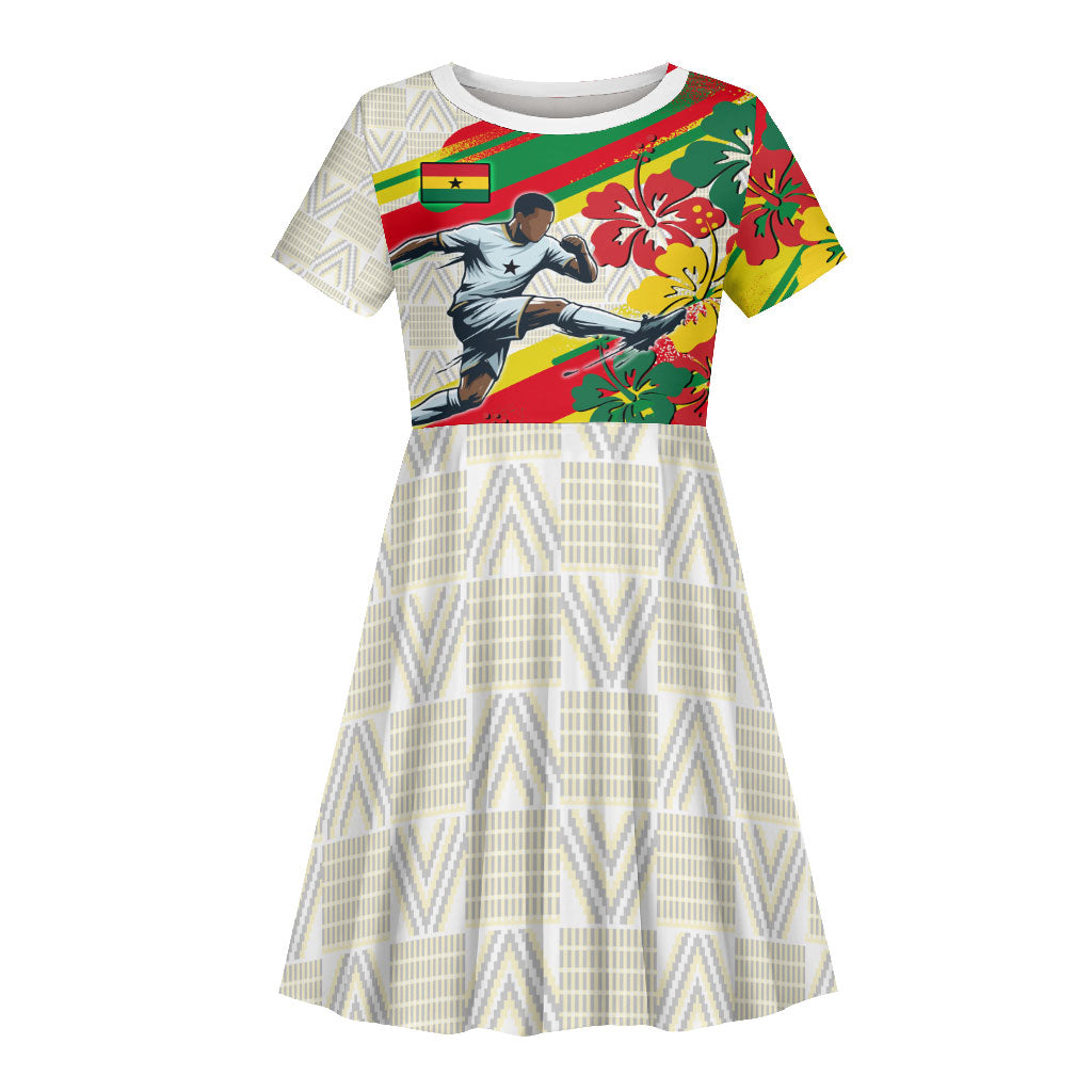 Personalized Ghana Football Kid Short Sleeve Dress Soccer Player Kick - Floral Hibiscus