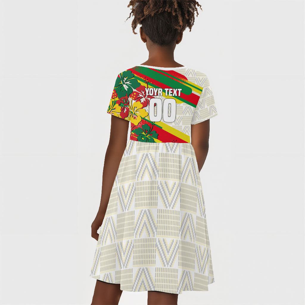 Personalized Ghana Football Kid Short Sleeve Dress Soccer Player Kick - Floral Hibiscus
