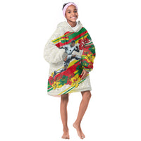 Personalized Ghana Football Kid Wearable Blanket Hoodie Soccer Player Kick - Floral Hibiscus