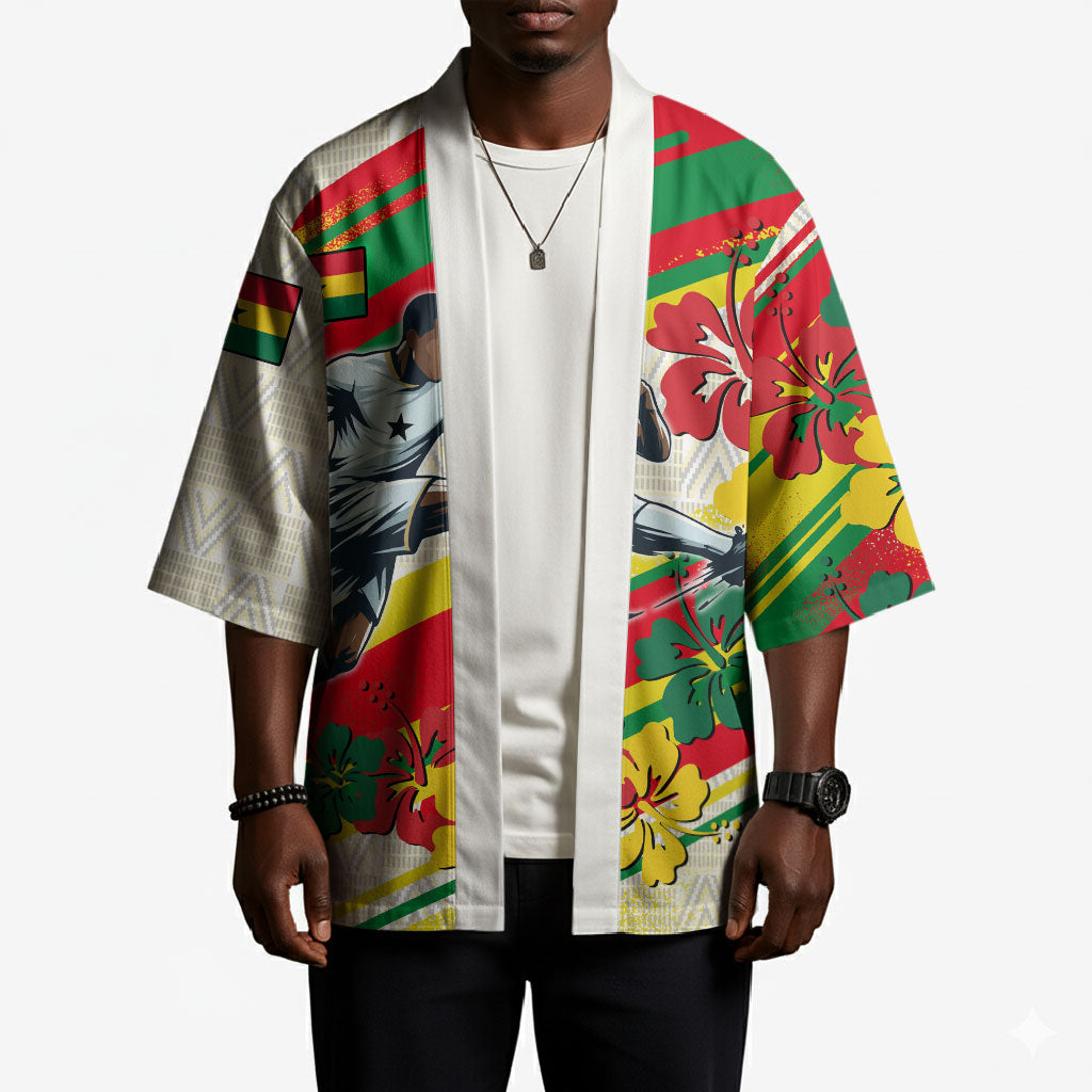 Personalized Ghana Football Kimono Soccer Player Kick - Floral Hibiscus
