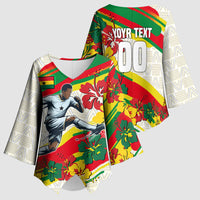 Personalized Ghana Football Kimono Sleeve Blouse Soccer Player Kick - Floral Hibiscus