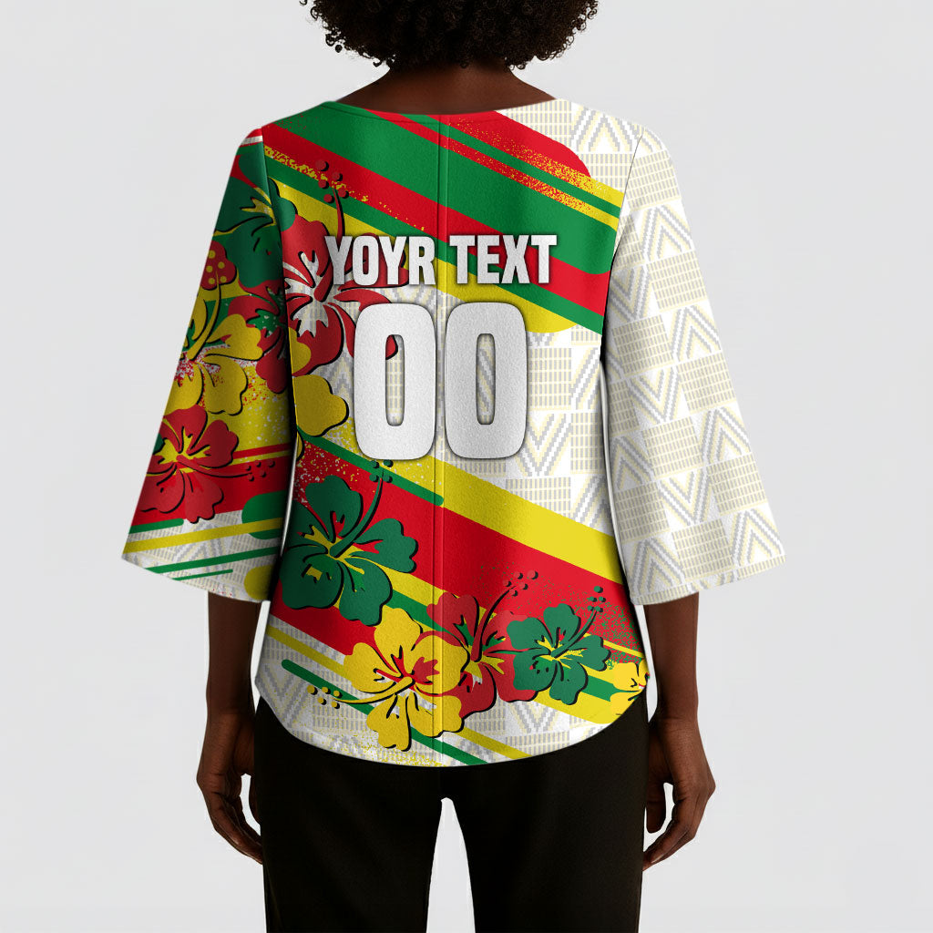 Personalized Ghana Football Kimono Sleeve Blouse Soccer Player Kick - Floral Hibiscus