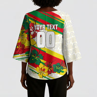 Personalized Ghana Football Kimono Sleeve Blouse Soccer Player Kick - Floral Hibiscus