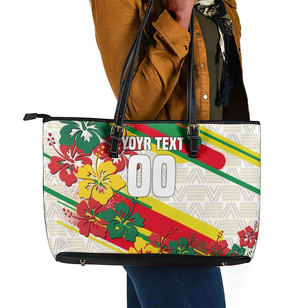 Personalized Ghana Football Leather Tote Bag Soccer Player Kick - Floral Hibiscus