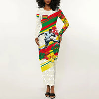 Personalized Ghana Football Long Sleeve Bodycon Dress Soccer Player Kick - Floral Hibiscus