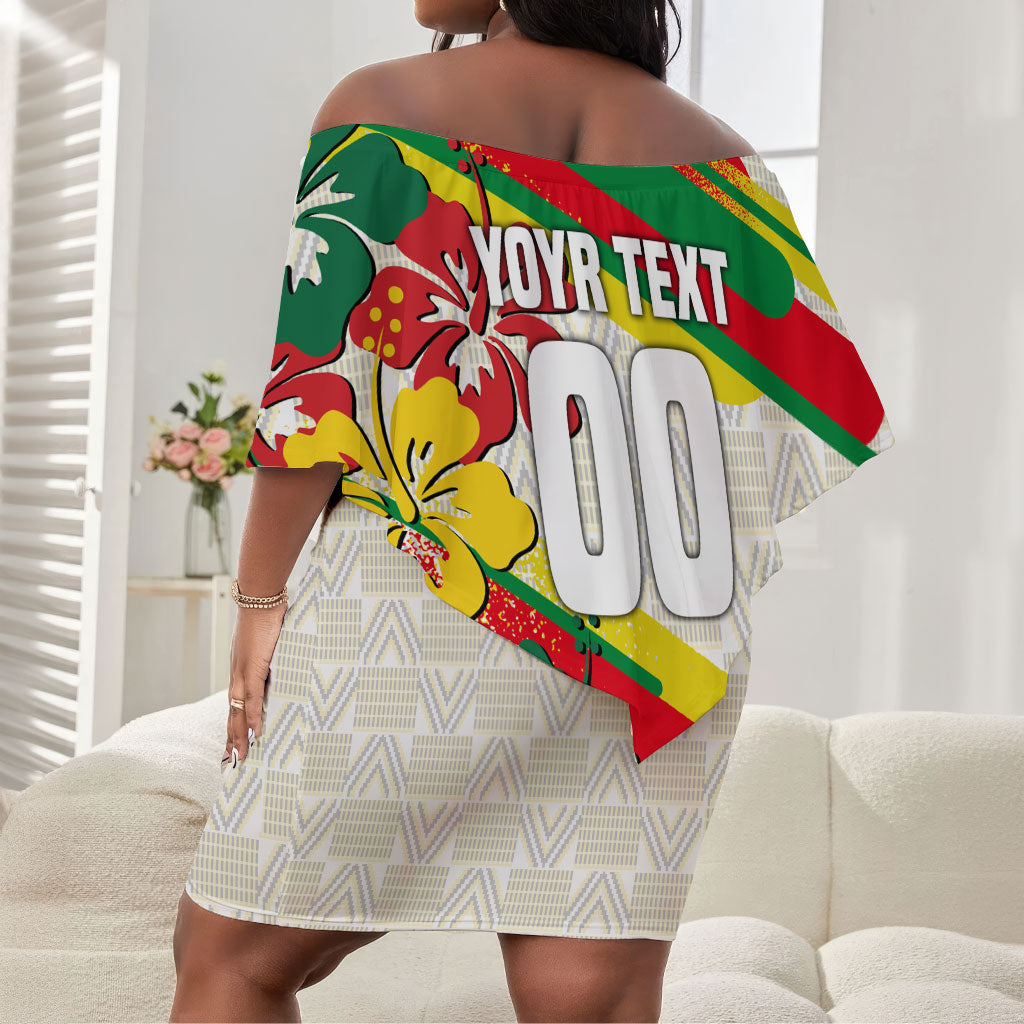Personalized Ghana Football Off Shoulder Short Dress Soccer Player Kick - Floral Hibiscus