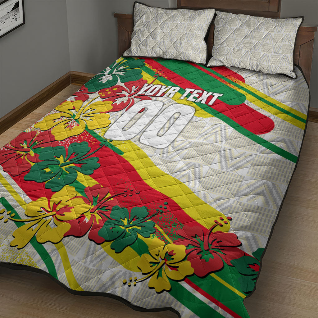 Personalized Ghana Football Quilt Bed Set Soccer Player Kick - Floral Hibiscus
