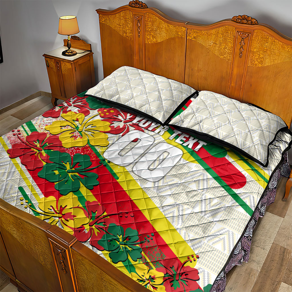 Personalized Ghana Football Quilt Bed Set Soccer Player Kick - Floral Hibiscus