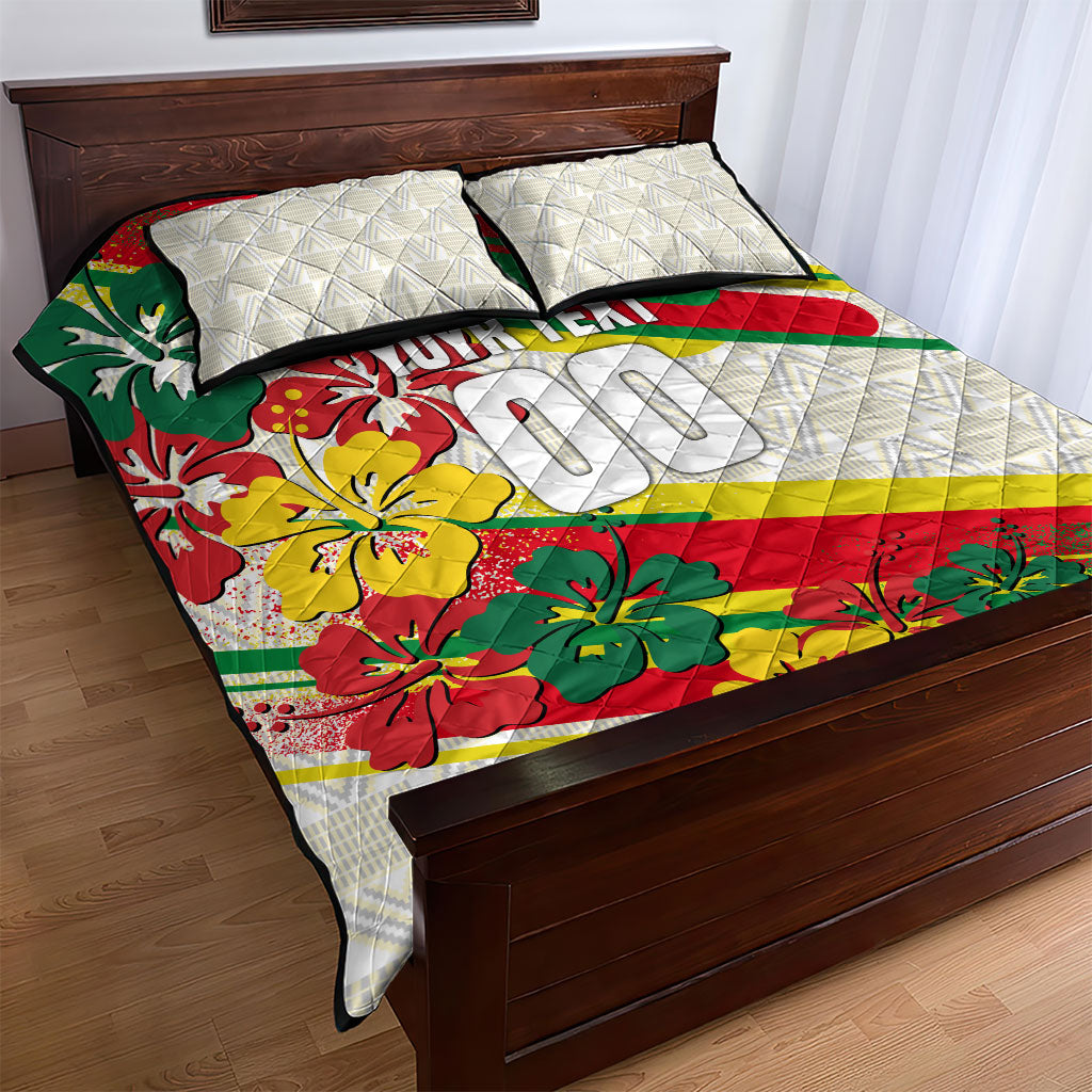 Personalized Ghana Football Quilt Bed Set Soccer Player Kick - Floral Hibiscus