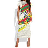 Personalized Ghana Football Short Sleeve Bodycon Dress Soccer Player Kick - Floral Hibiscus