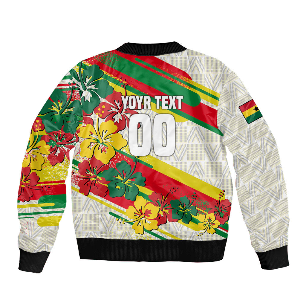 Personalized Ghana Football Sleeve Zip Bomber Jacket Soccer Player Kick - Floral Hibiscus