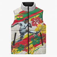 Personalized Ghana Football Sleeveless Puffer Jacket Soccer Player Kick - Floral Hibiscus