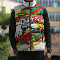 Personalized Ghana Football Sleeveless Puffer Jacket Soccer Player Kick - Floral Hibiscus