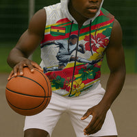 Personalized Ghana Football Sleeveless Zip Hoodie Soccer Player Kick - Floral Hibiscus