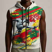 Personalized Ghana Football Sleeveless Zip Hoodie Soccer Player Kick - Floral Hibiscus