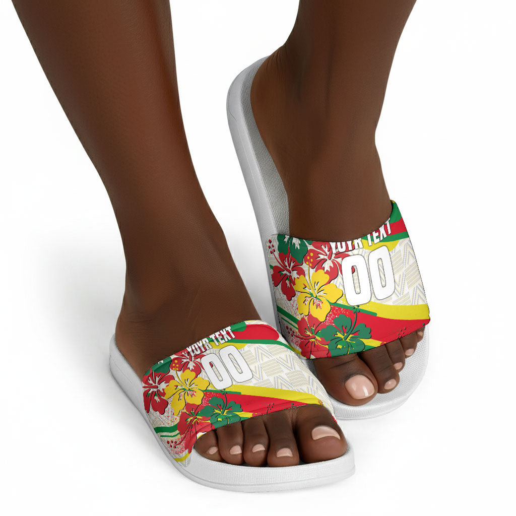 Personalized Ghana Football Slide Sandals Soccer Player Kick - Floral Hibiscus