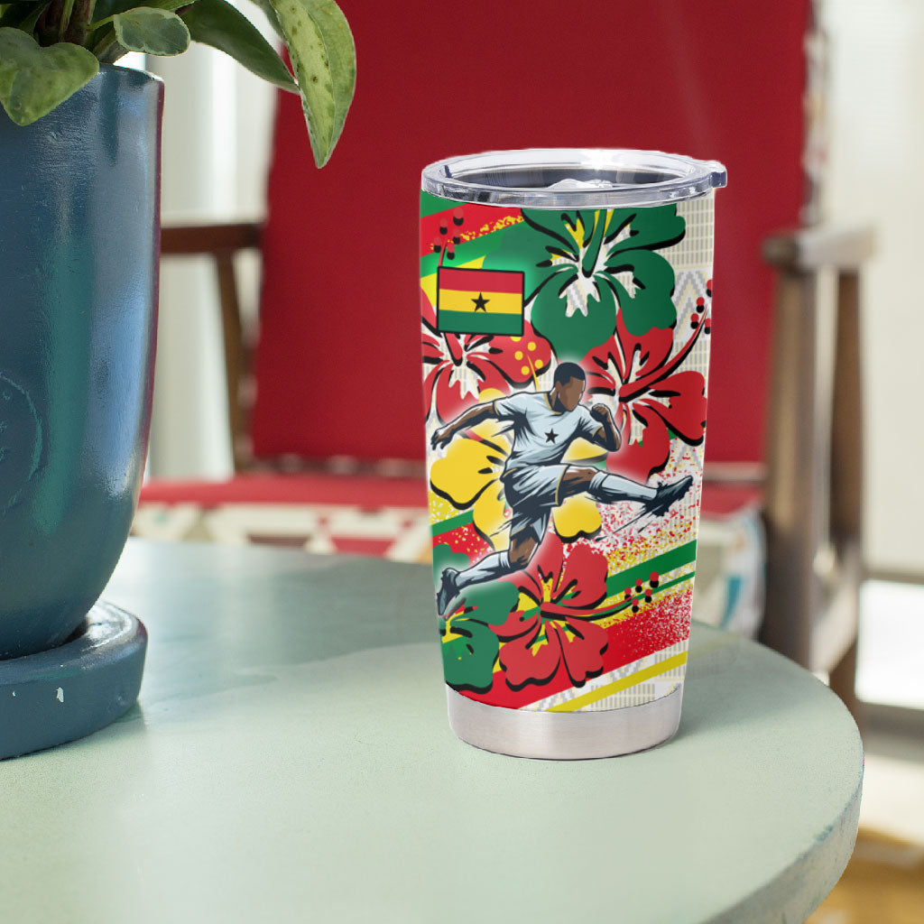 Personalized Ghana Football Tumbler Cup Soccer Player Kick - Floral Hibiscus
