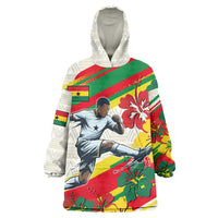Personalized Ghana Football Wearable Blanket Hoodie Soccer Player Kick - Floral Hibiscus