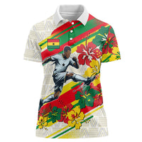 Personalized Ghana Football Women Polo Shirt Soccer Player Kick - Floral Hibiscus