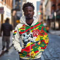 Personalized Ghana Football Zip Hoodie Soccer Player Kick - Floral Hibiscus