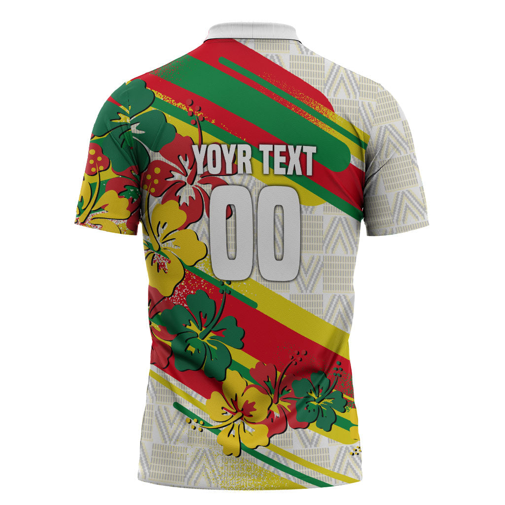 Personalized Ghana Football Zipper Polo Shirt Soccer Player Kick - Floral Hibiscus