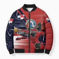 Personalized Panama Football Bomber Puffer Jacket Los Canaleros Harpy Eagle Mascot - National Flag Colors