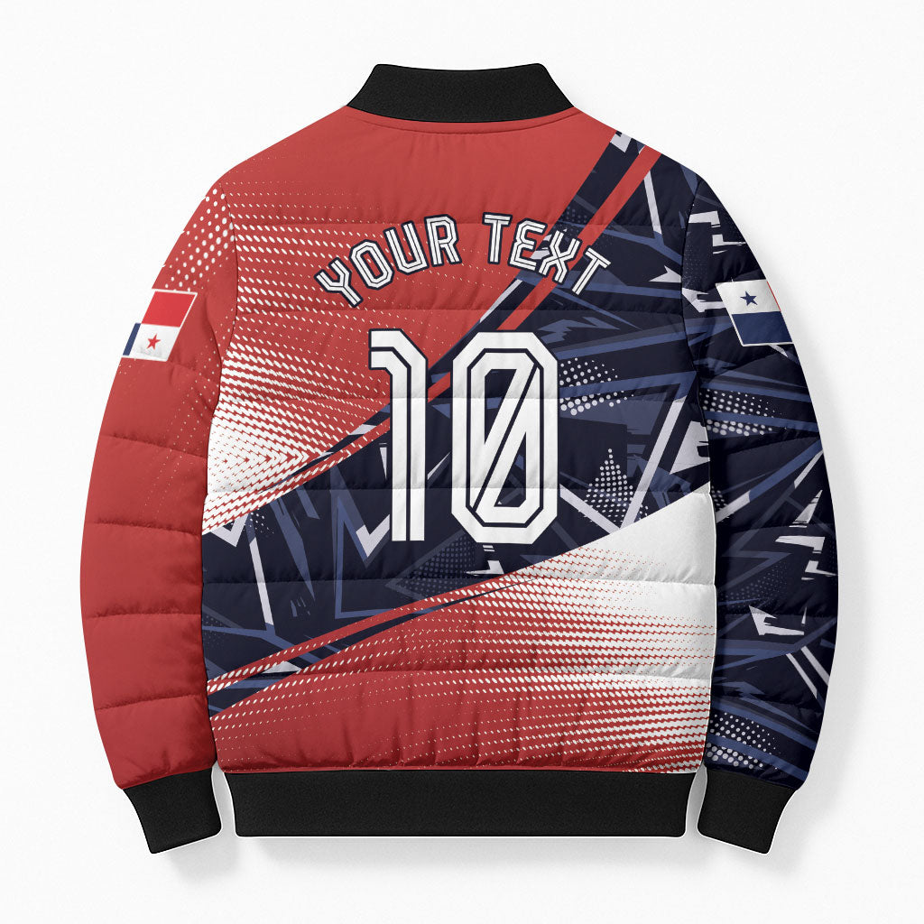 Personalized Panama Football Bomber Puffer Jacket Los Canaleros Harpy Eagle Mascot - National Flag Colors