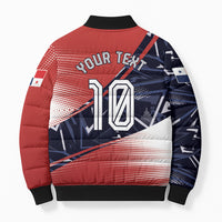 Personalized Panama Football Bomber Puffer Jacket Los Canaleros Harpy Eagle Mascot - National Flag Colors