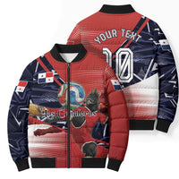 Personalized Panama Football Bomber Puffer Jacket Los Canaleros Harpy Eagle Mascot - National Flag Colors