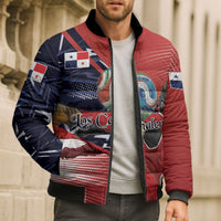 Personalized Panama Football Bomber Puffer Jacket Los Canaleros Harpy Eagle Mascot - National Flag Colors