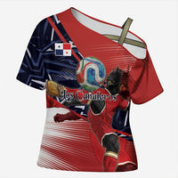 Personalized Panama Football Cross Shoulder Shirt Los Canaleros Harpy Eagle Mascot - National Flag Colors