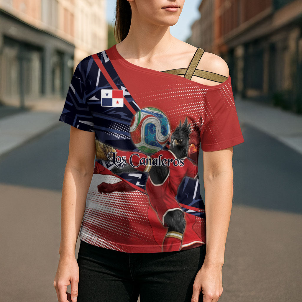 Personalized Panama Football Cross Shoulder Shirt Los Canaleros Harpy Eagle Mascot - National Flag Colors