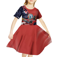 Personalized Panama Football Kid Short Sleeve Dress Los Canaleros Harpy Eagle Mascot - National Flag Colors