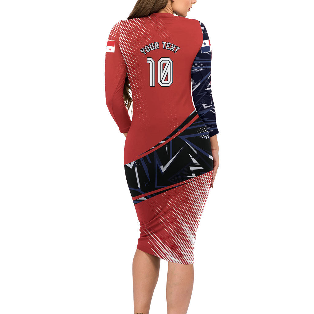 Personalized Panama Football Long Sleeve Bodycon Dress Los Canaleros Harpy Eagle Mascot - National Flag Colors