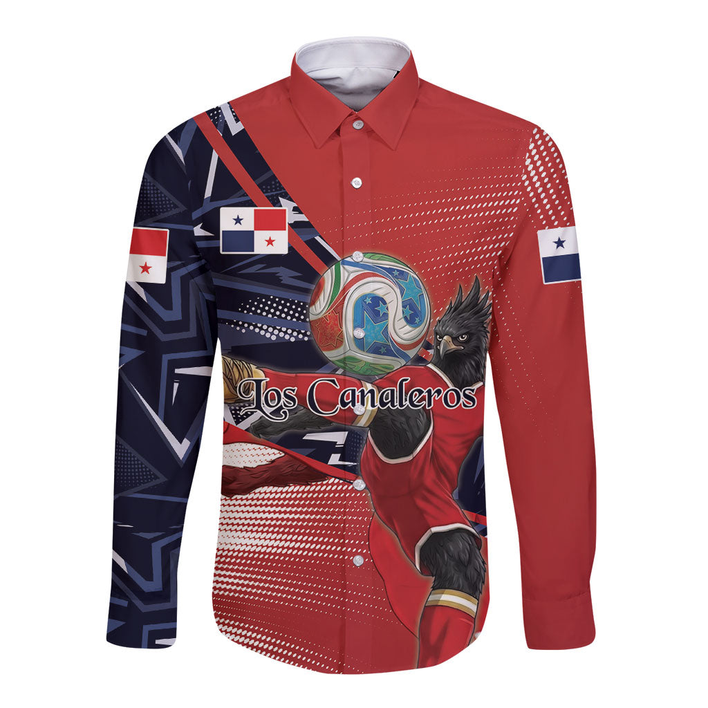 Personalized Panama Football Long Sleeve Button Shirt Los Canaleros Harpy Eagle Mascot - National Flag Colors
