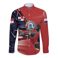 Personalized Panama Football Long Sleeve Button Shirt Los Canaleros Harpy Eagle Mascot - National Flag Colors